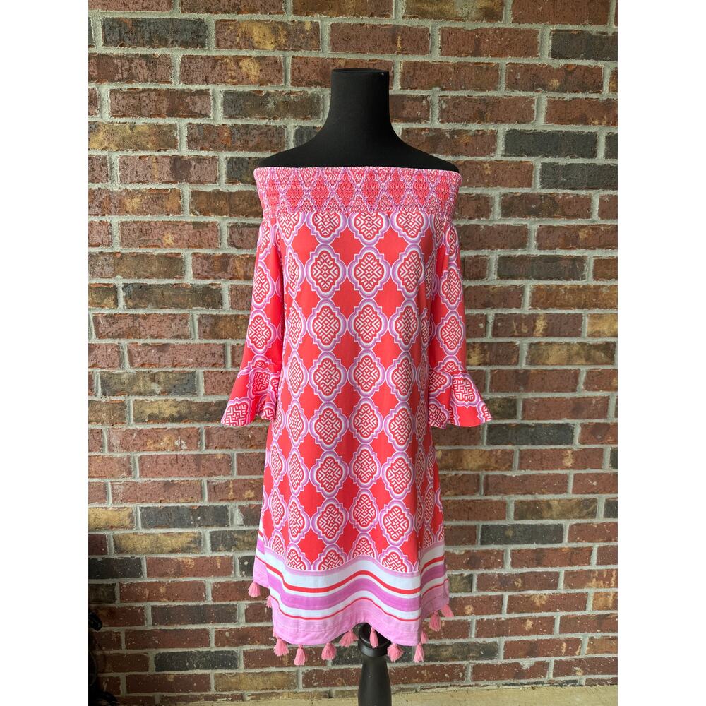 NWT Cabana Life Coral Geo Off The Shoulder Dress - Cover Up Beach UPF 50+ - S - Picture 5 of 11